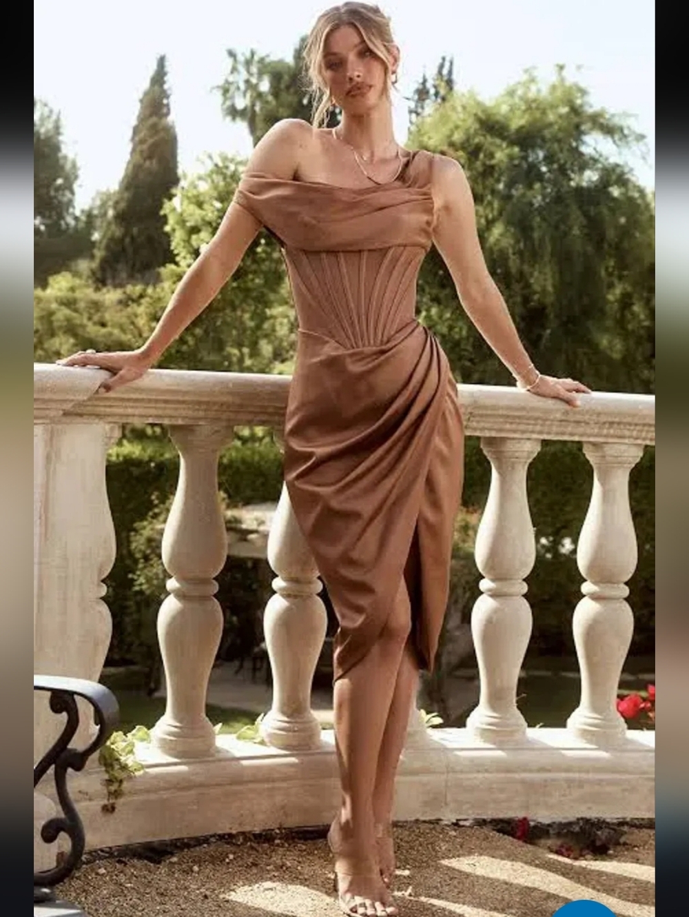 $335 House Of CB Lulus Toffee Asymmetric Drape Didi Corset Dress Size Small